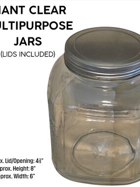 Giant Clear Multipurpose Glass Jars with Silver Lid (Approx. 2L/64Oz)